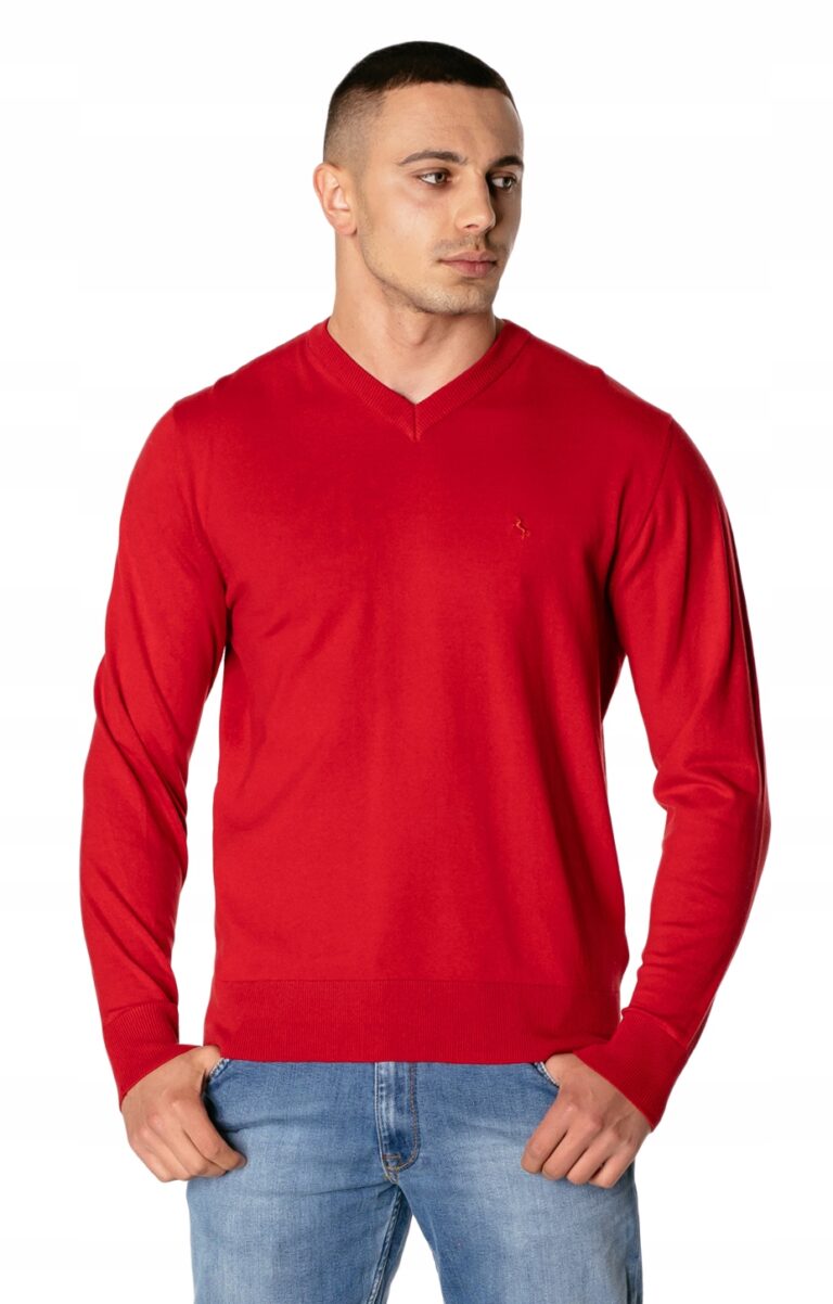 Elegancki Cienki Sweterek Sweter Męski Gładki w V Serek Szpic S1S C121 r L