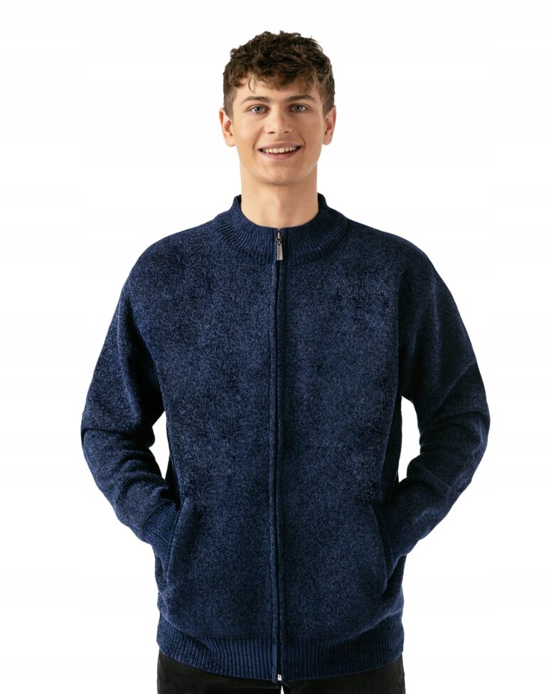 Ciepły Sweter Męski PółGolf Rozsuwany Swetr Ocieplony Futerkiem 214-03 3XL