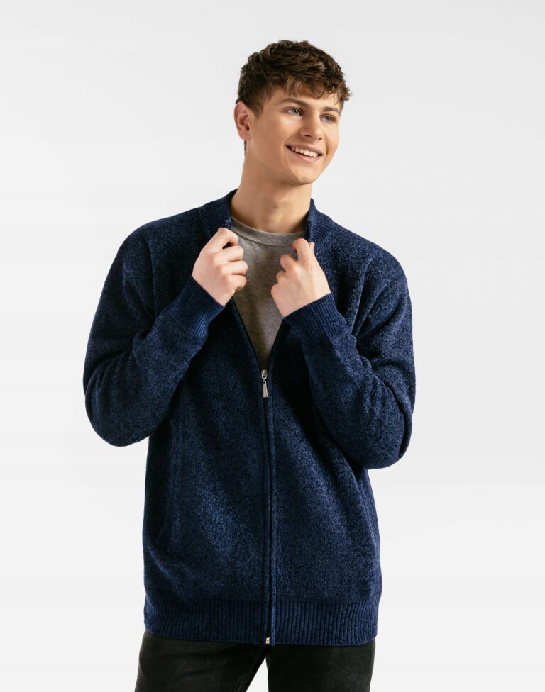 Ciepły Sweter Męski PółGolf Rozsuwany Swetr Ocieplony Futerkiem 214-03 3XL