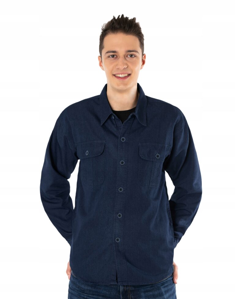 Duża Koszula Męska Jeans Długi Rękaw Bawełna Dżins Duże Rozmiary 063-2 8XL