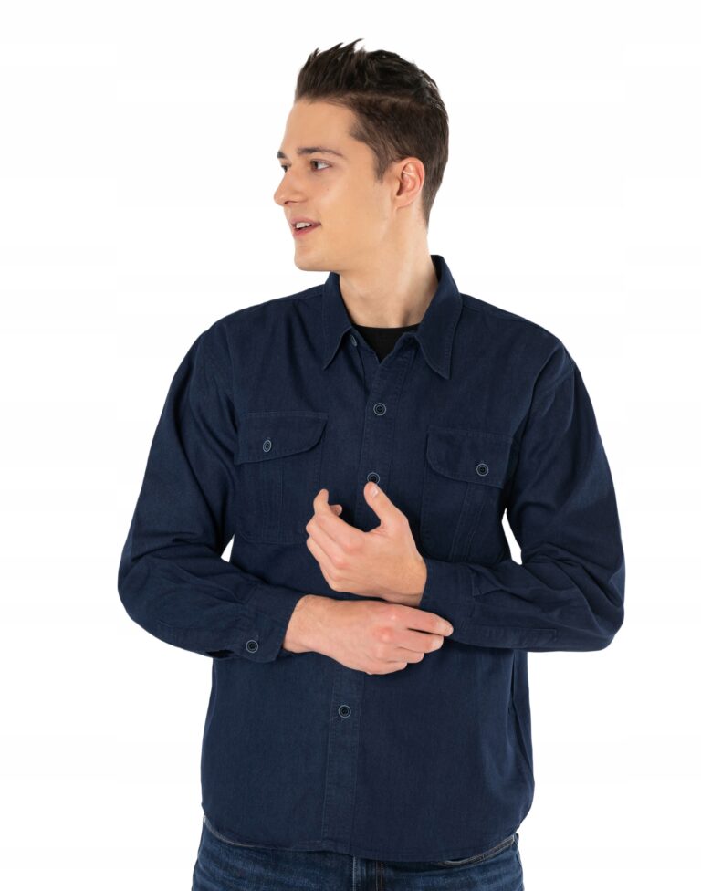 Duża Koszula Męska Jeans Długi Rękaw Bawełna Dżins Duże Rozmiary 063-2 8XL
