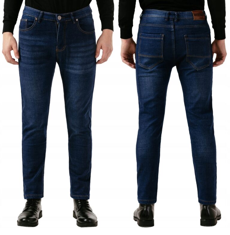 Ciepłe Spodnie Męskie Ocieplane Jeans Ocieplone Futerkiem Zimę 3373 W34 L30