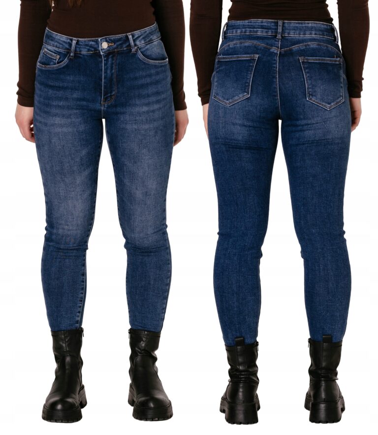 Ciepłe Spodnie Damskie Ocieplane Rurki Jeans Ocieplone Mikro Polar 38703 36