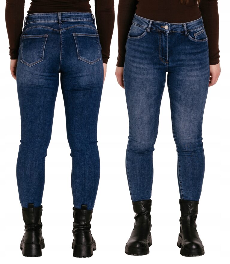 Ciepłe Spodnie Damskie Ocieplane Rurki Jeans Ocieplone Mikro Polar 38703 36