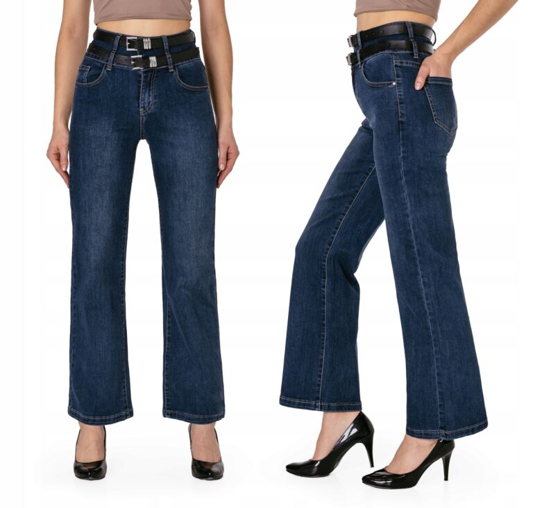 Szerokie Spodnie Damskie Jeans Szwedy Dzwony z Szerokimi Nogawkami HW112 S