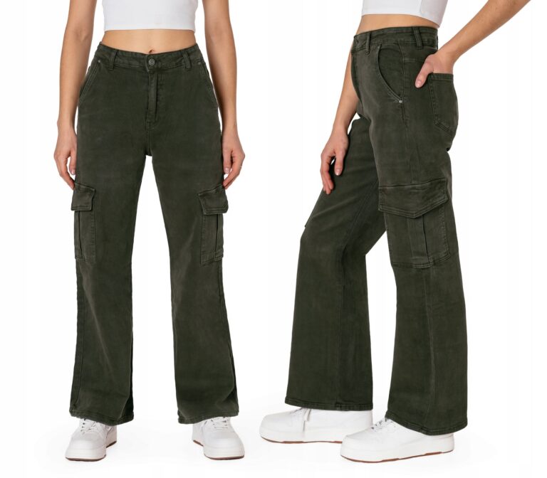 Szerokie Spodnie Szwedy Dzwony Damskie CARGO z Szerokimi Nogawkami 22911 L