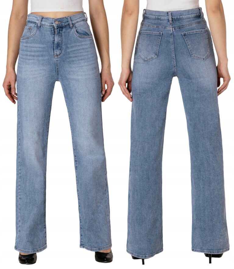 Szerokie Spodnie Damskie Jeans SZWEDY DZWONY z Szerokimi Nogawkami BQ067 M
