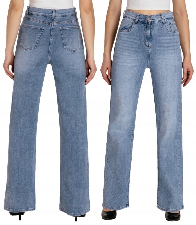 Szerokie Spodnie Damskie Jeans SZWEDY DZWONY z Szerokimi Nogawkami BQ067 M