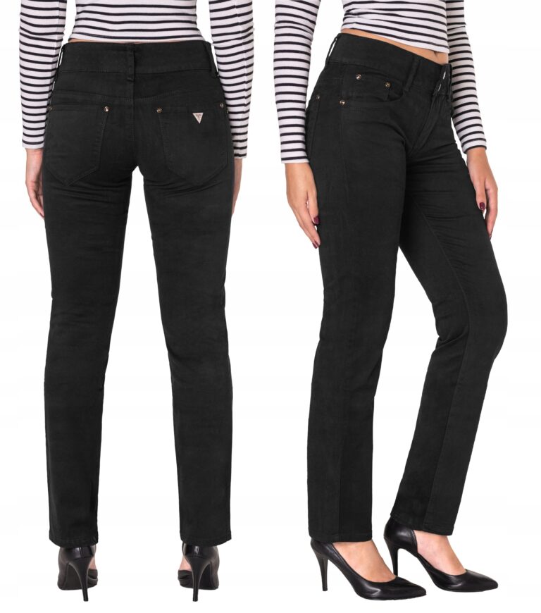Eleganckie Czarne Spodnie Jeansy Damskie Prosta Nogawka Wysoki Stan 5261 30