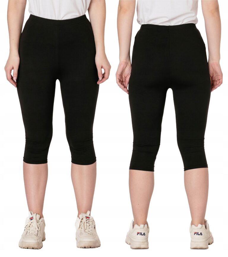 Czarne Spodnie Legginsy Getry Damskie Cienkie Leginsy 3/4 Bambusowe 47700 S