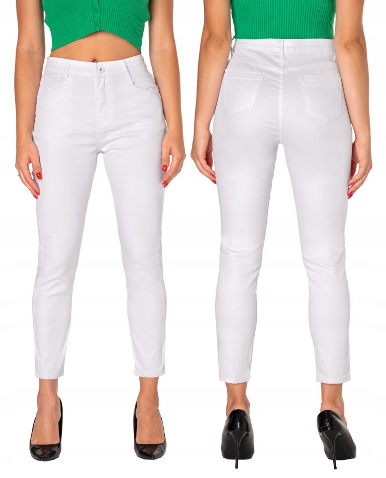 Białe Cienkie Spodnie Damskie Jeans Bawełniane na Lato Wysoki Stan 2253 W36