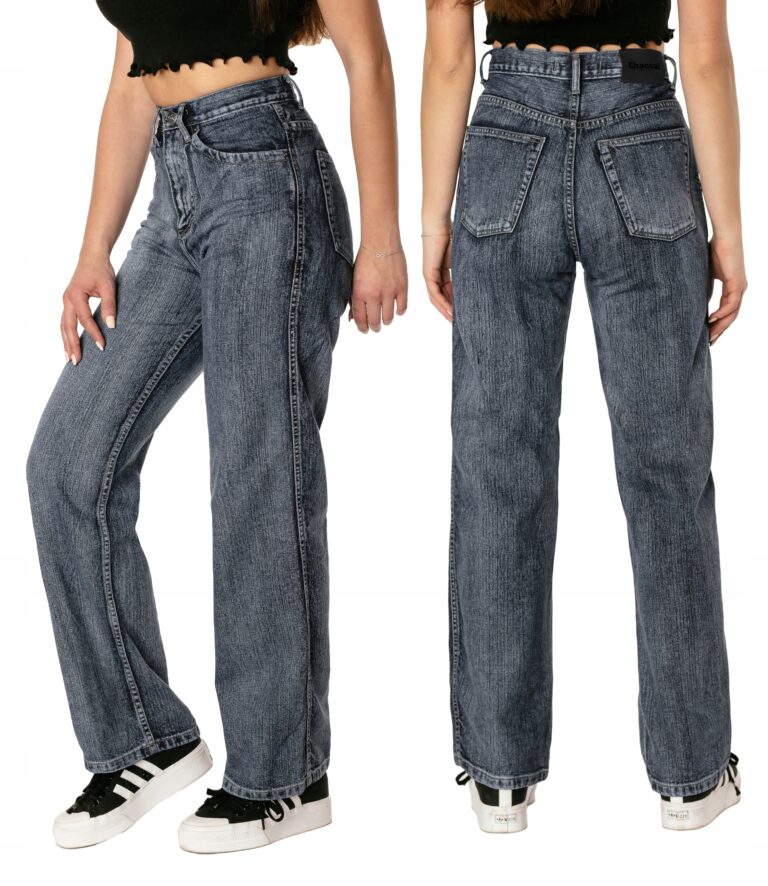 Spodnie Damskie Jeansy Szwedy z Szerokimi Nogawkami Wysoki Stan J1022 W34