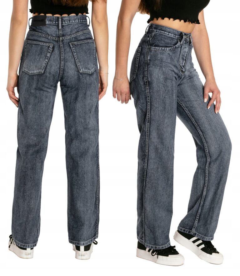 Spodnie Damskie Jeansy Szwedy z Szerokimi Nogawkami Wysoki Stan J1022 W34