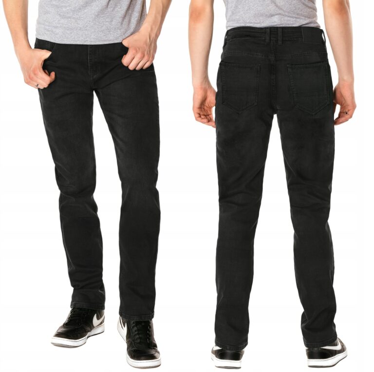 Duże Czarne Spodnie Jeansy Męskie Dżinsy Texasy z Prostą Nogawką 7074 W41