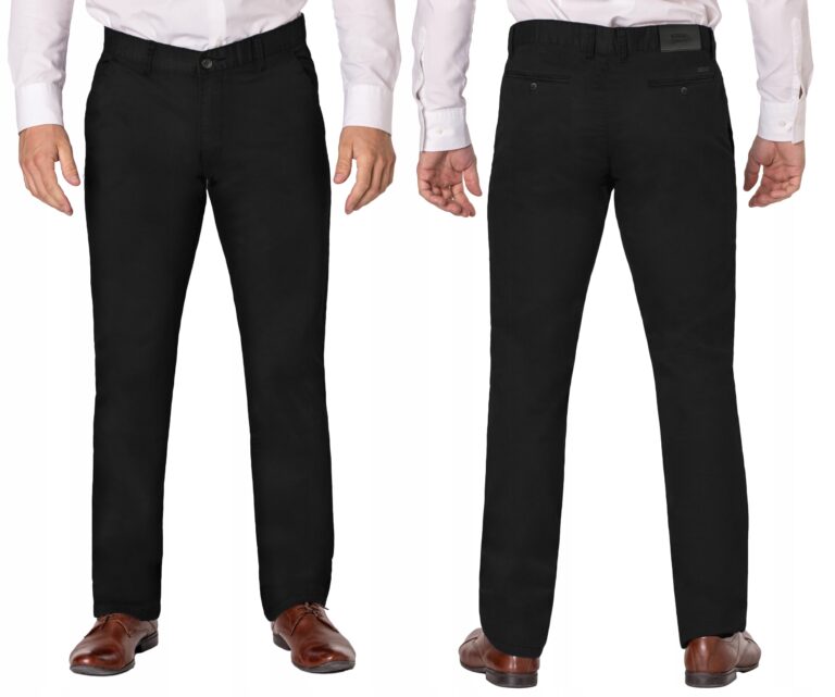 Eleganckie Czarne Wizytowe Spodnie Męskie CHINOSY Materiałowe 67021 W40 L32