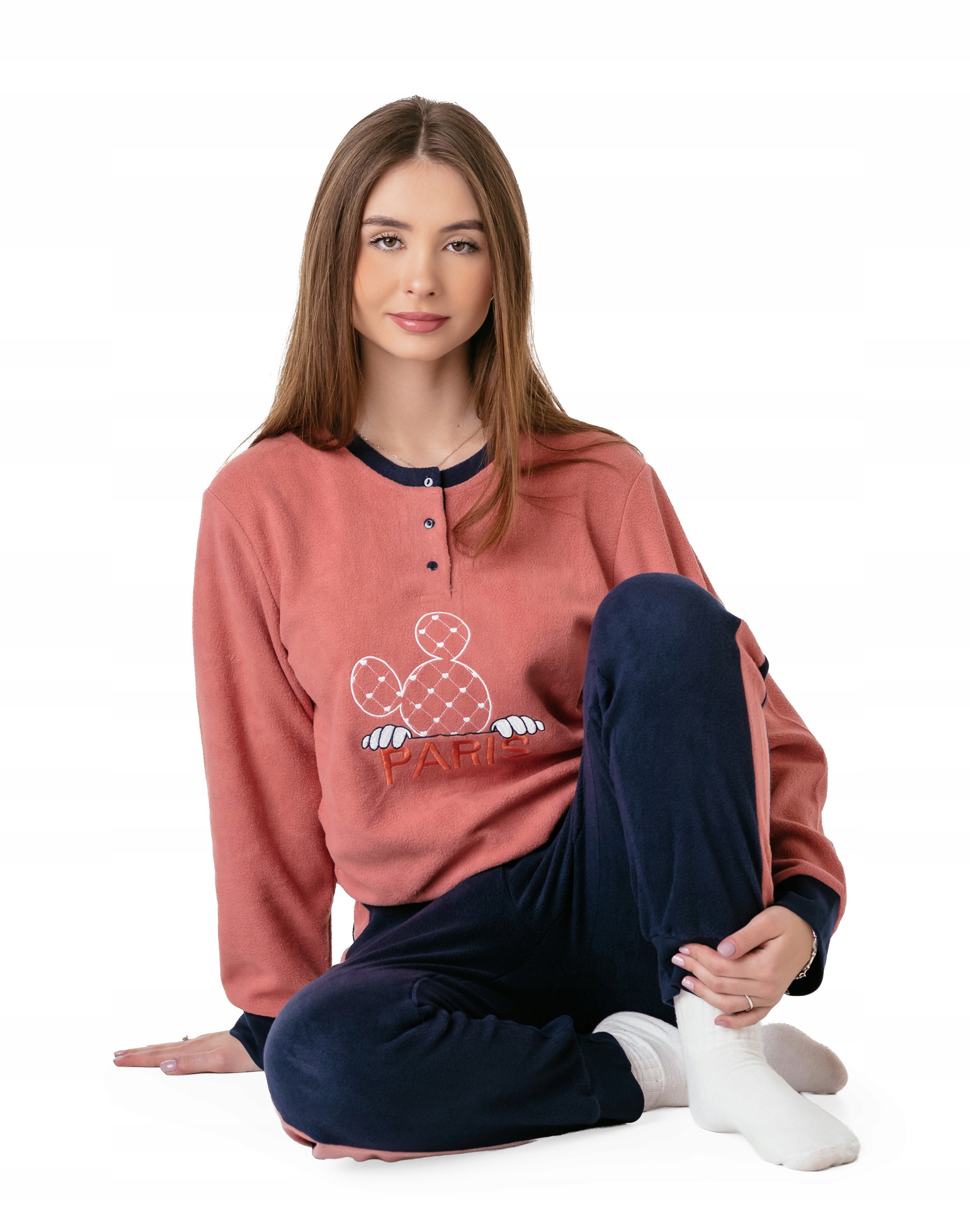 Ciepła Polarowa Piżama Damska Koszulka Spodnie Bluza Polar Zima 3243-3 XL