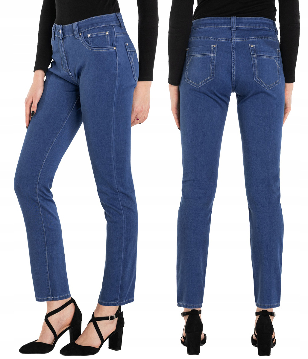 Niebieskie Spodnie Jeansy Damskie Texasy Wysoki Stan 414 W48 Przecena !