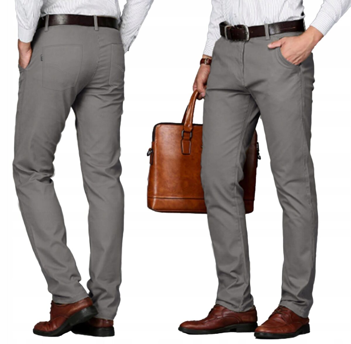 Eleganckie Spodnie Wizytowe Męskie Bawełniane Stalowe HUNTER 610/S1C W43L32