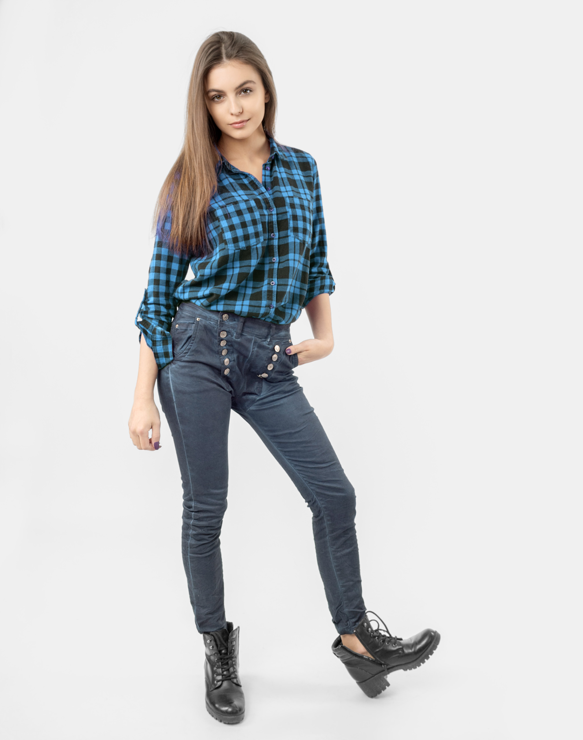 Wąskie Spodnie Damskie Bawełniane Rurki Jeans Dżins Strecz 1839 72cm granat