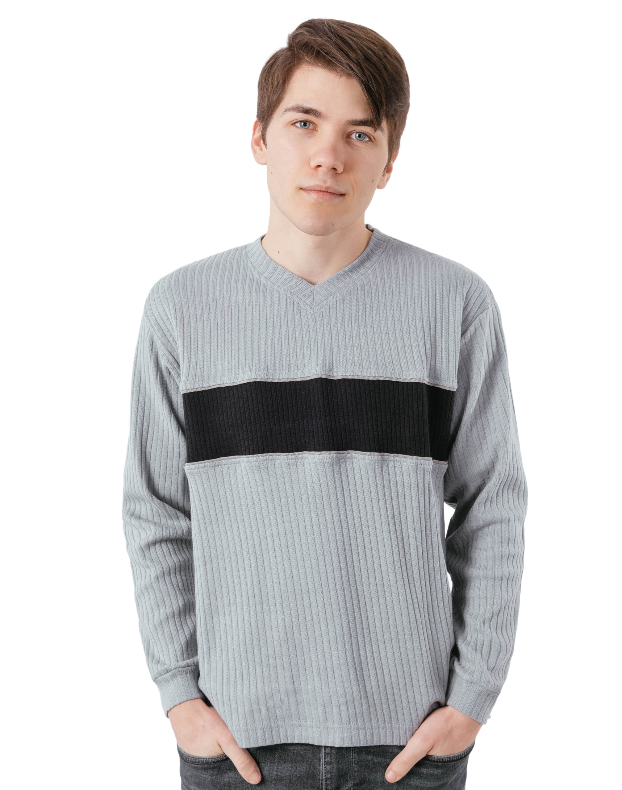 Elegancki Cienki Sweter Męski Swetr Serek Szpic Bawełniany BASTION M1A M