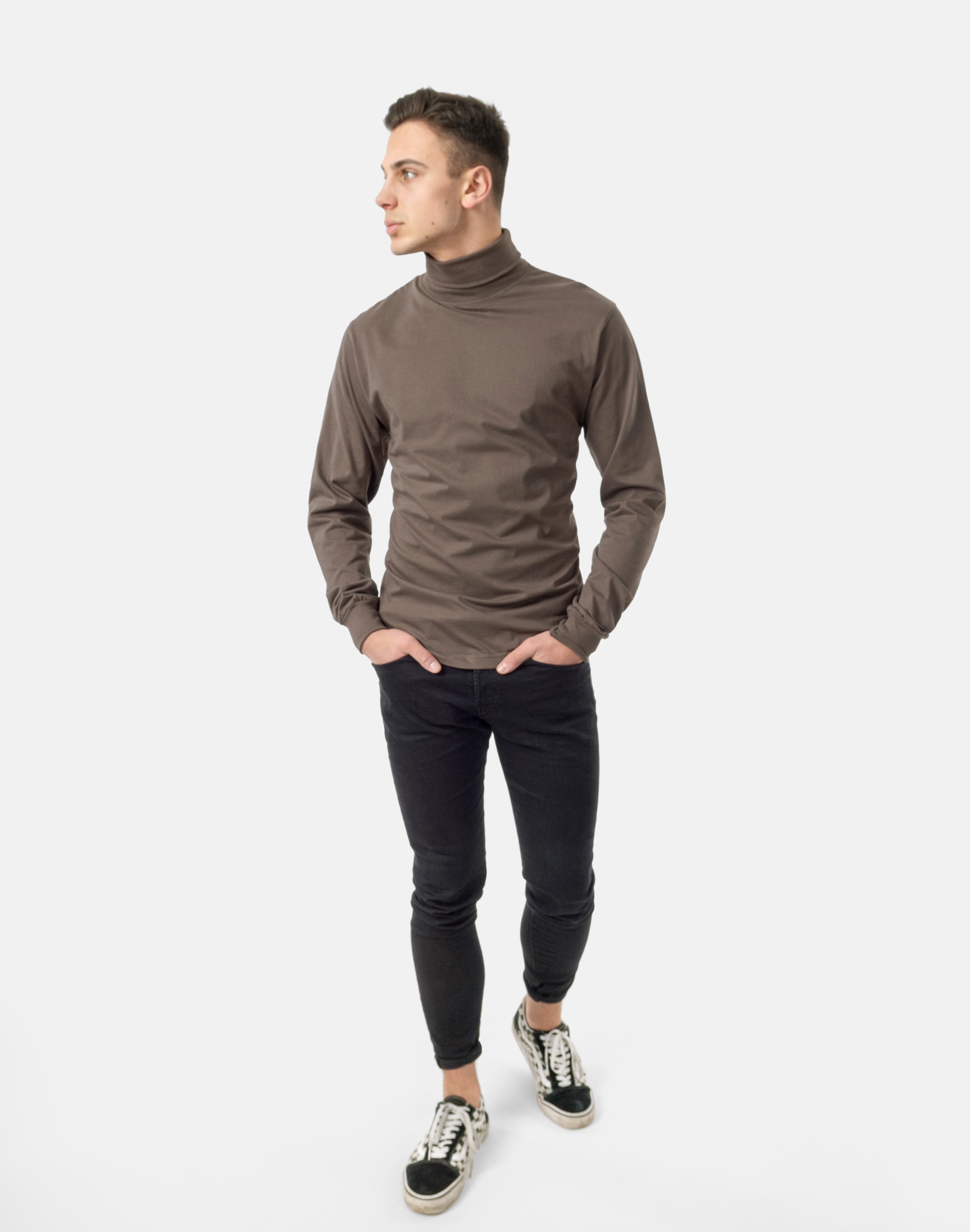 Elegancki Golf Męski cienki sweter AREK M brązowy