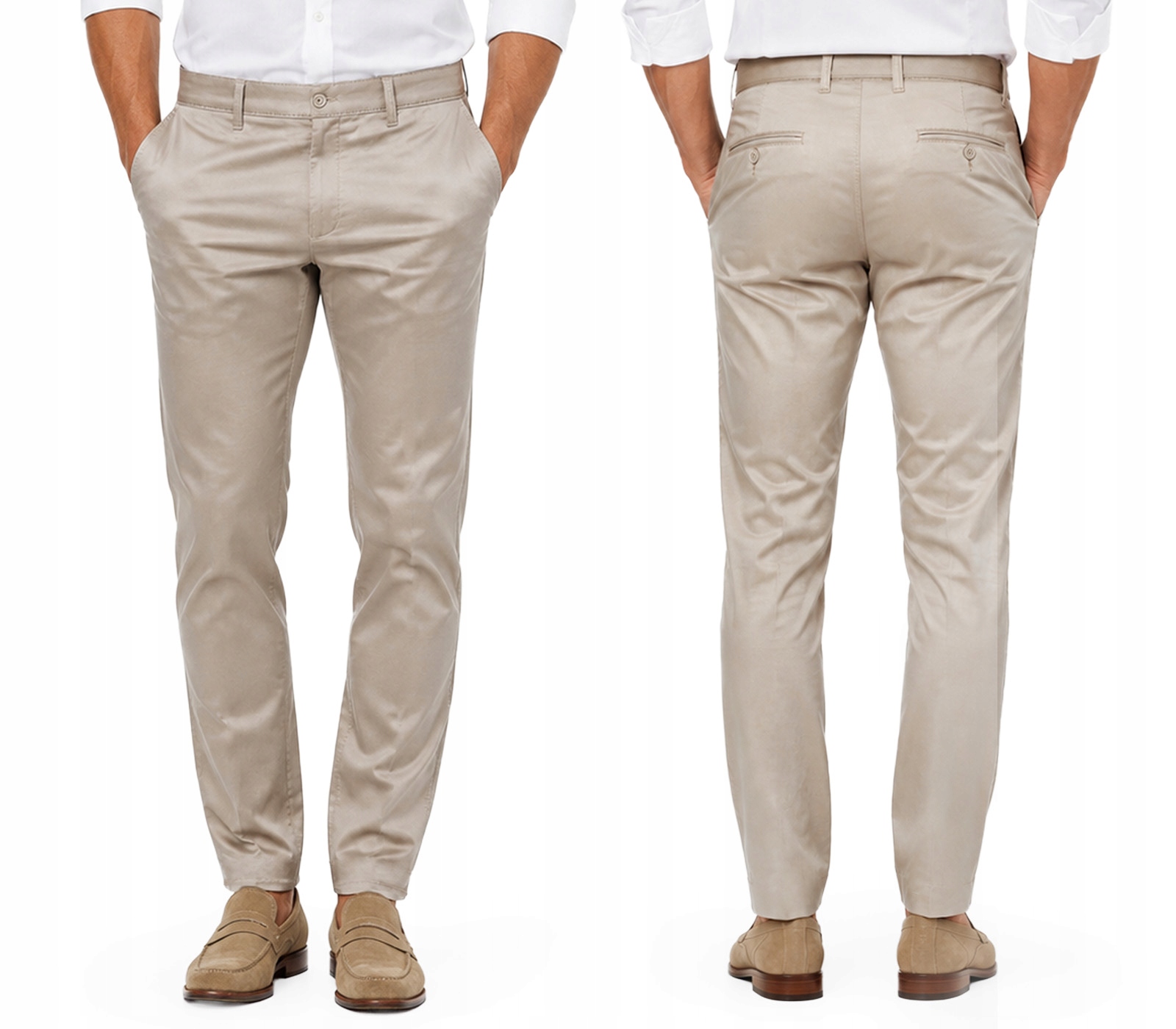 Eleganckie Cienkie Spodnie Męskie CHINO Bawełniane Beż HUNTER 410/17 W39L32
