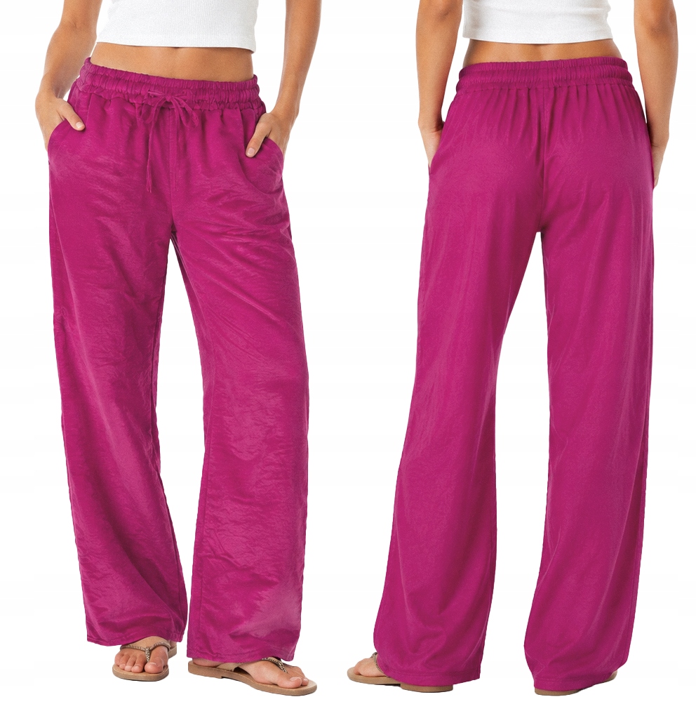 Cienkie Zwiewne Szerokie Letnie Spodnie Damskie Luźne Plażowe N210-4 XL/XXL