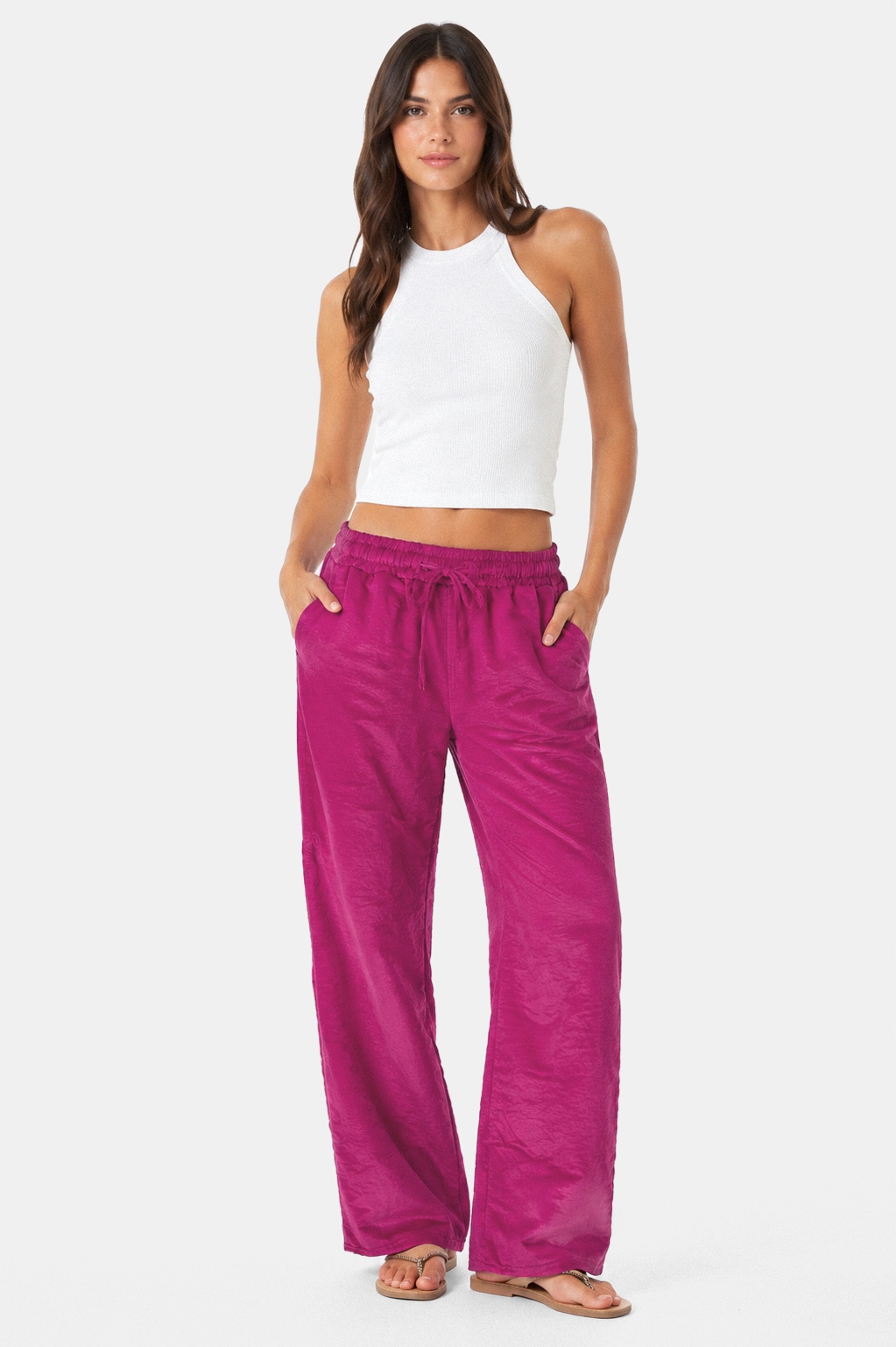 Cienkie Zwiewne Szerokie Letnie Spodnie Damskie Luźne Plażowe N210-4 XL/XXL