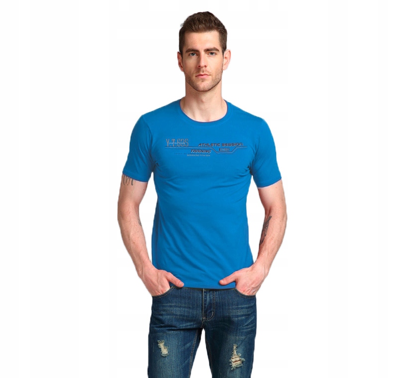 Koszulka Podkoszulek Tshirt Męski TM03 3XL niebieski