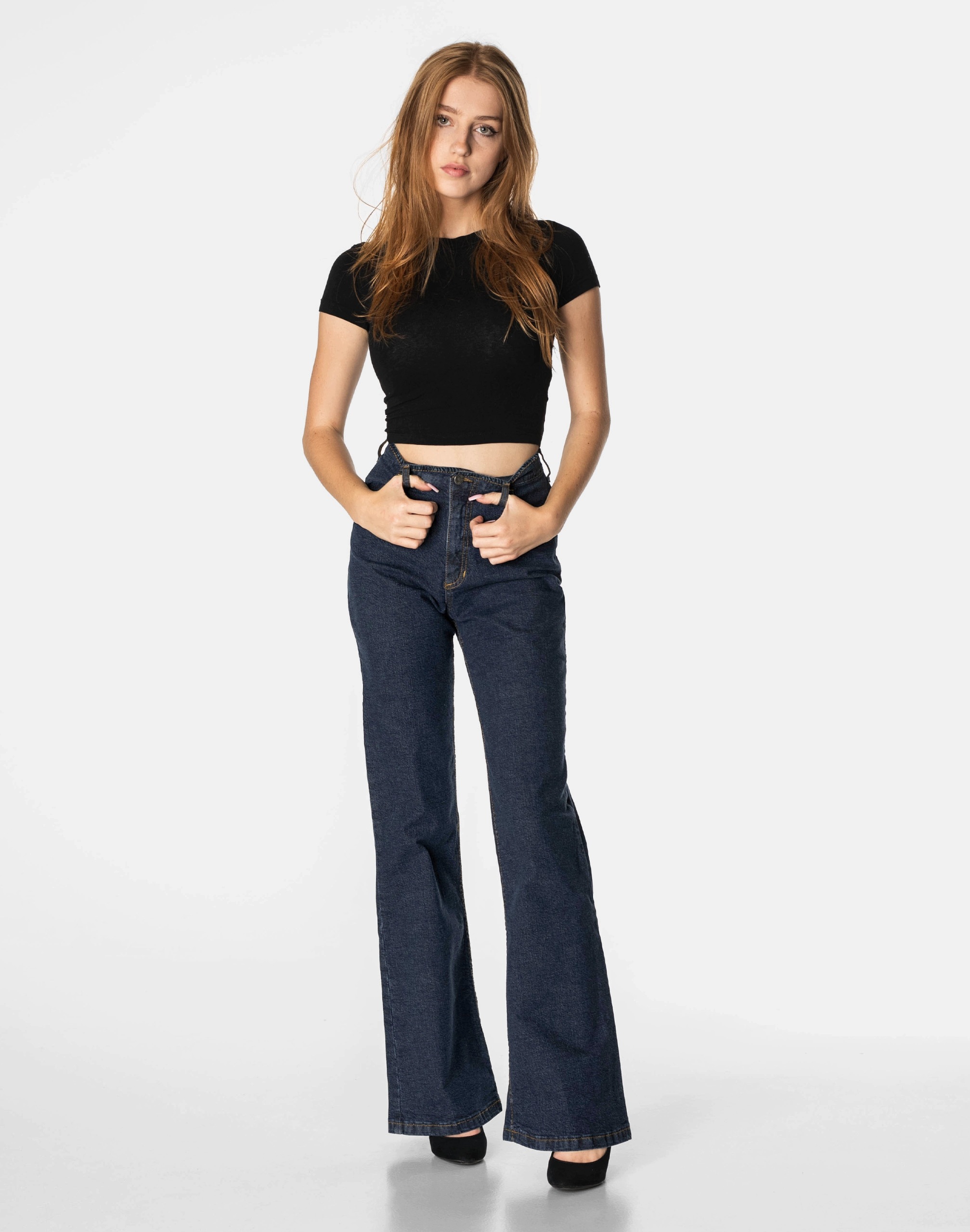 Spodnie Damskie DZWONY JEANS z Rozszerzaną Nogawką Wysoki Stan BW 209 26/34