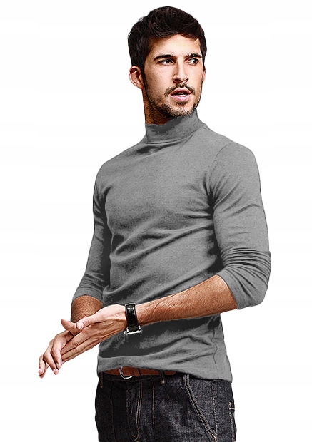 Elegancki Cienki Sweter Półgolf Męski Bawełniany Pół Golf WXM DELUXE L szar